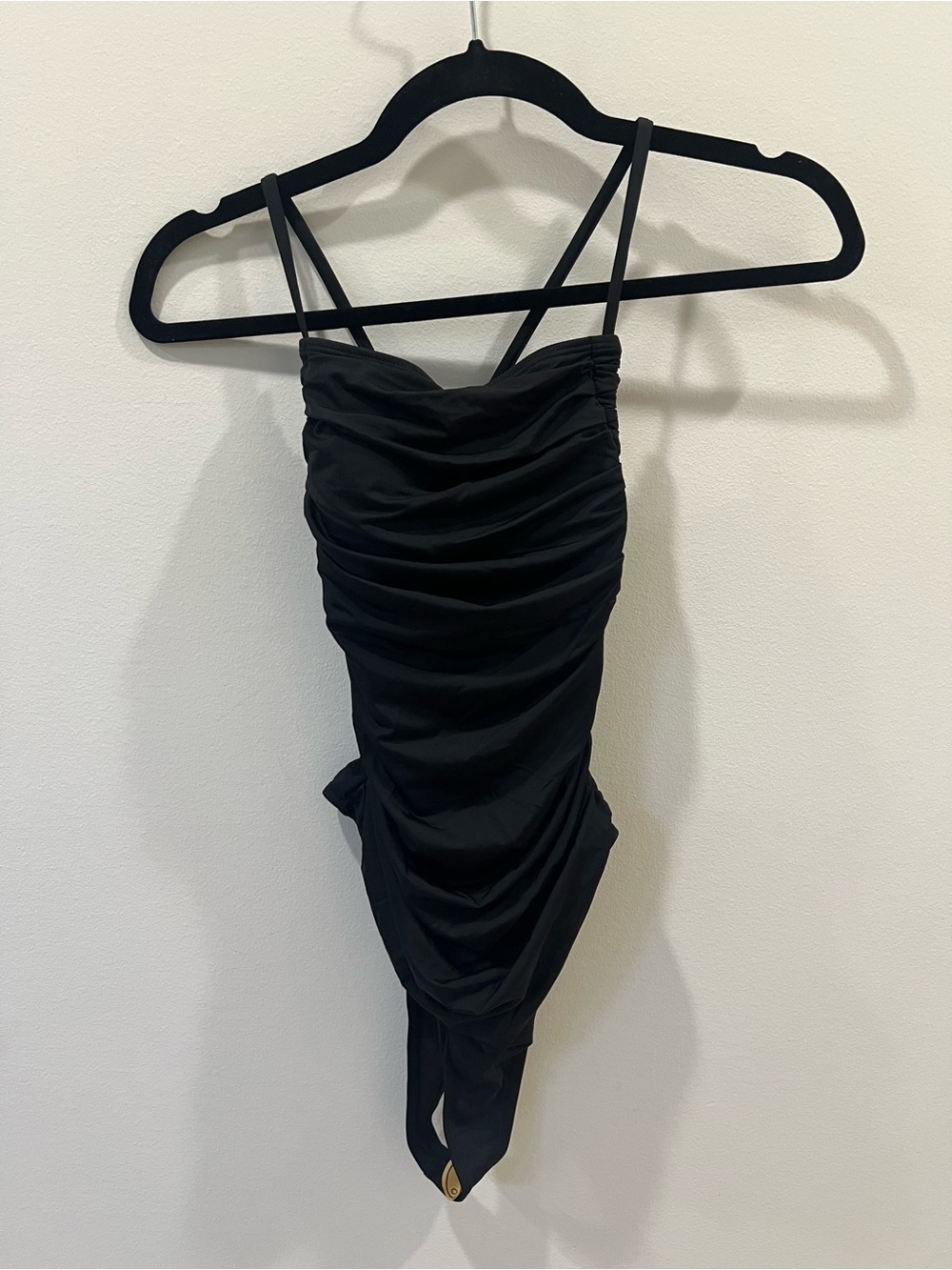 Black Ruched cheeky One-Piece Swimsuit with Strappy Back
